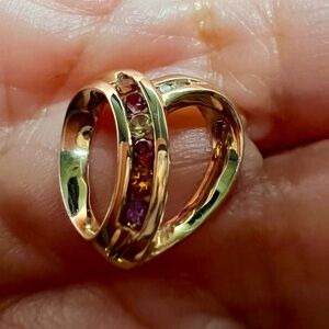 Charm or slider pendant, T&C Heart shape 14k g with color gemstones, 1.95 gram.